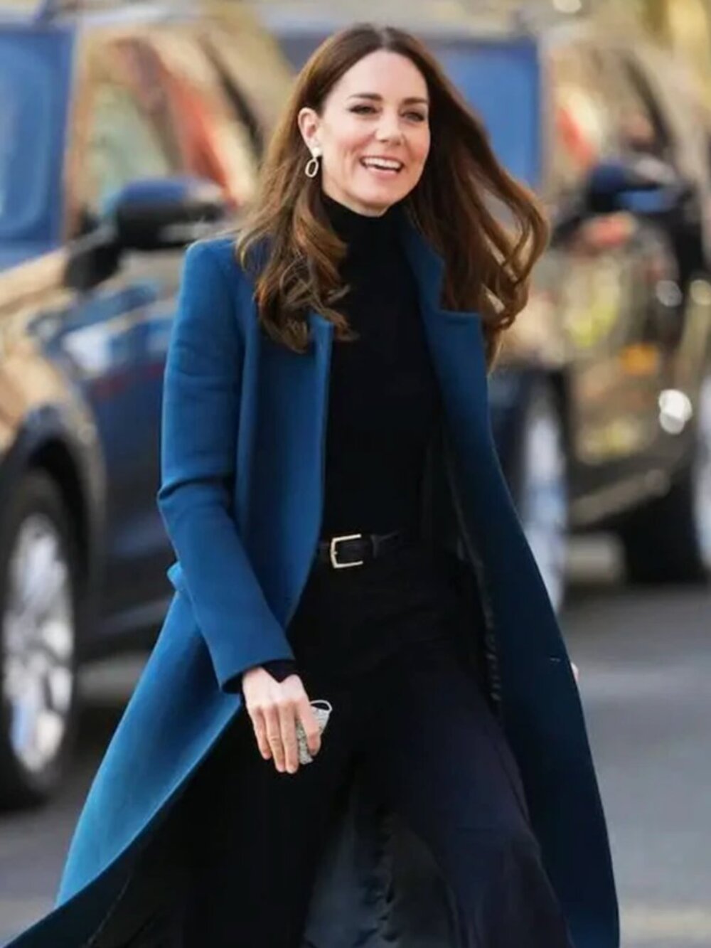 Kate Middleton Royal Blue Wool Trench Coat Mid Lenght